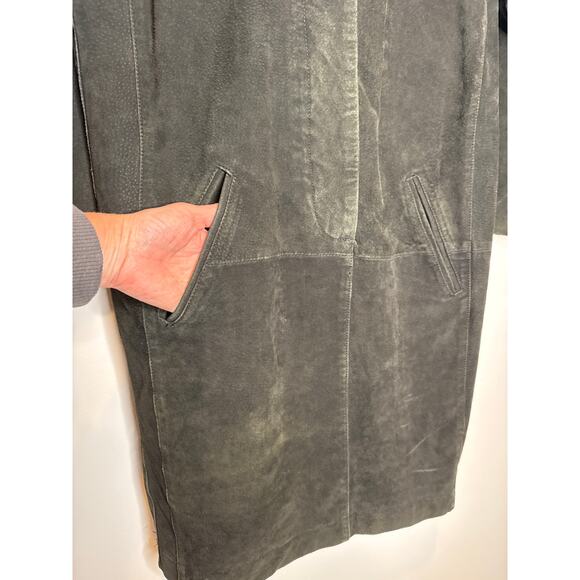 1990s Margaret Godfrey Suede Leather Black Minimalist Dress Size 6 - Picture 8 of 14